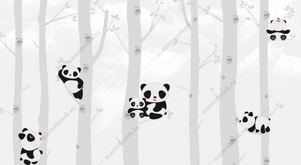 Фотообои Панды в сером лесу